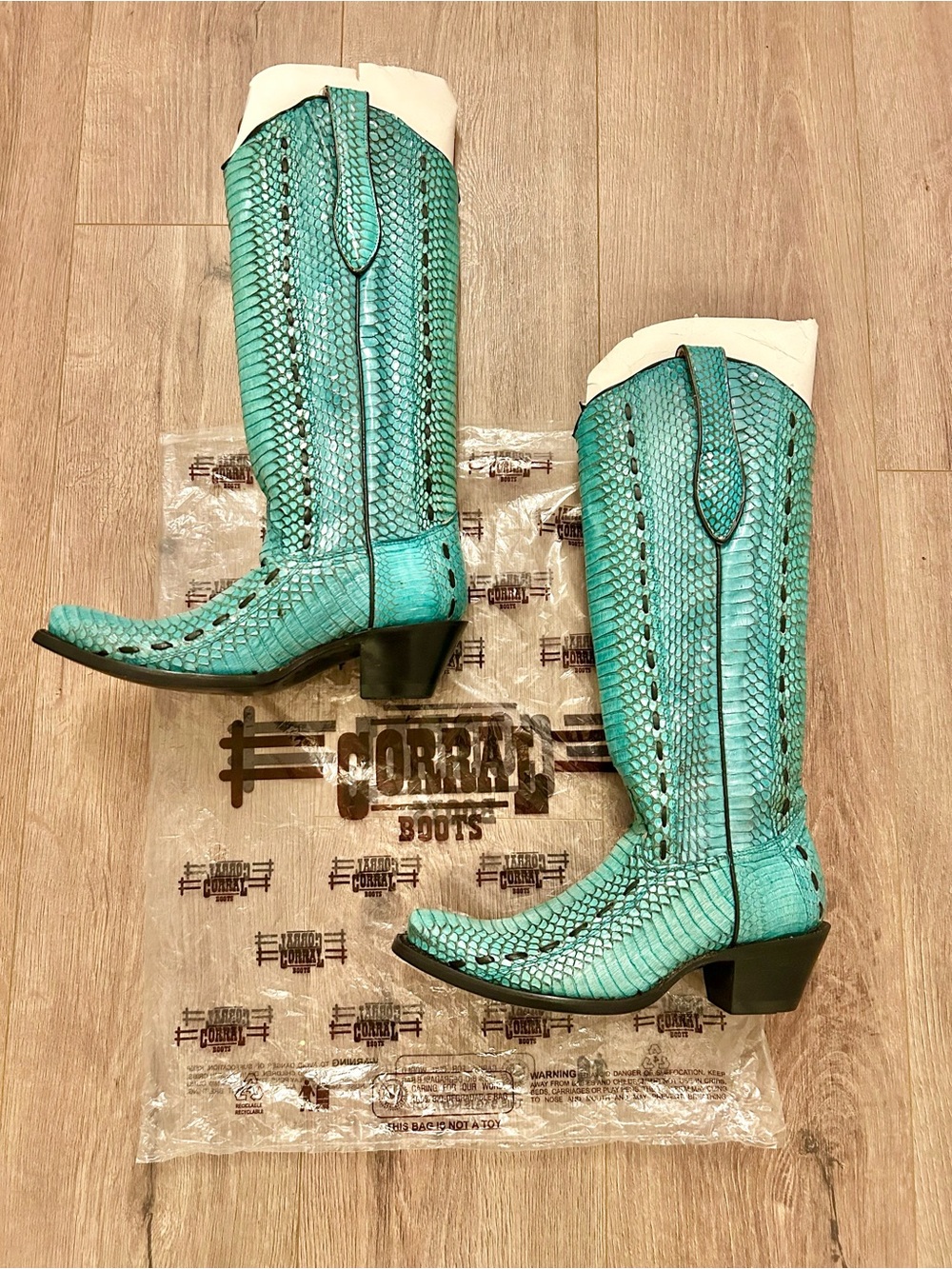 Corral Turquoise Snakeskin Western Knee Boots - Picture 2 of 13